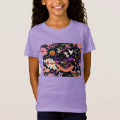 Schattige Halloween heks met bloemen en pompoen T-shirt (Voorkant)