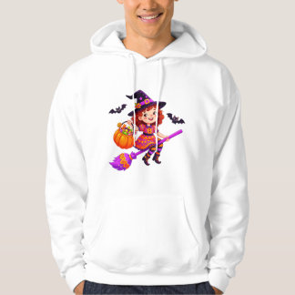 Schattige Halloween Heks op Bezem Hoodie