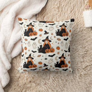 Schattige Halloween-heksen en zwarte katten Kussen