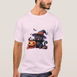 Schattige Halloween Heksenkat & Pompoen Vriend 🐾 T-shirt
