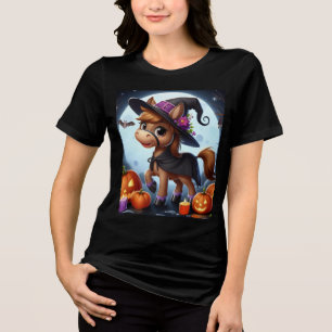 Schattige Halloween/Herfst paard, vleermuis & pomp Tri-Blend Shirt