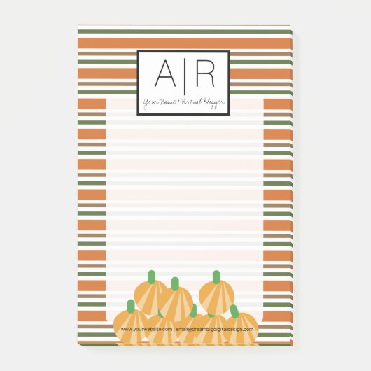 Schattige Halloween-herfststrepen en pompoenen Post-it® Notes (Voorkant)