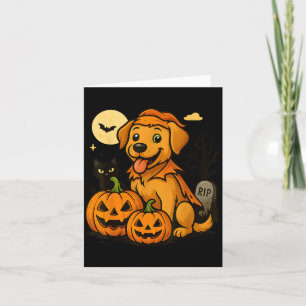 Schattige Halloween-hond met pompoenen en zwarte k Kaart