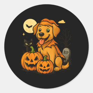 Schattige Halloween-hond met pompoenen en zwarte k Ronde Sticker