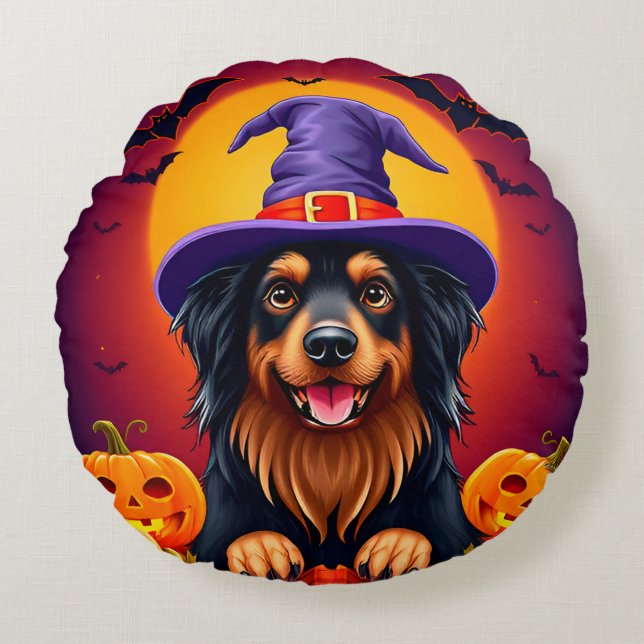 Schattige Halloween hond Rond Kussen (Voorkant)