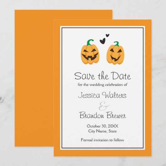 Schattige Halloween-huwelijksaankondiging om de da Save The Date (Voorkant / Achterkant)