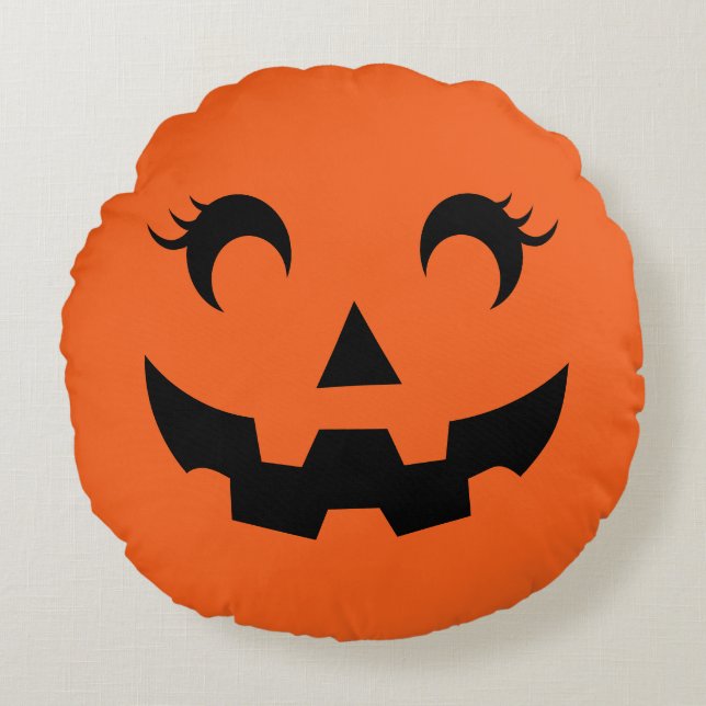 Schattige Halloween Jack O'Lantern Pompoen Gezicht Rond Kussen (Voorkant)