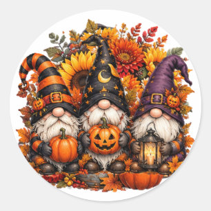Schattige Halloween-kabouter Trio Pompoenen Ronde Sticker