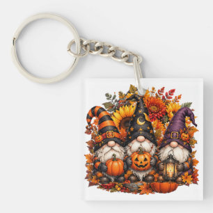 Schattige Halloween-kabouter Trio Pompoenen Sleutelhanger
