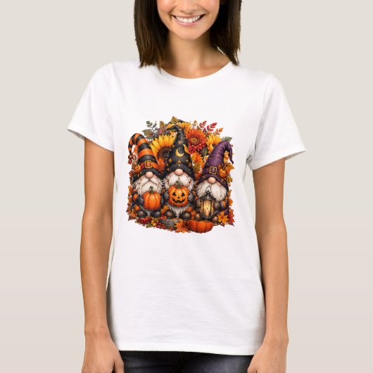 Schattige Halloween-kabouter Trio Pompoenen T-shirt (Voorkant)