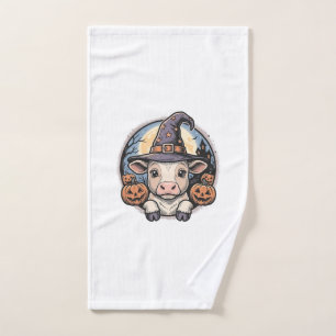 Schattige Halloween Kalf Heksenhoed Vintage Gravur Handdoek
