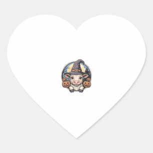 Schattige Halloween Kalf Heksenhoed Vintage Gravur Hart Sticker