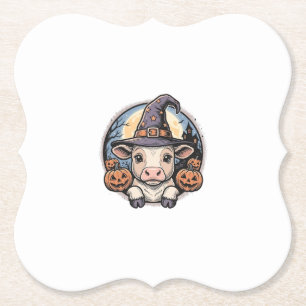 Schattige Halloween Kalf Heksenhoed Vintage Gravur Kartonnen Onderzetters