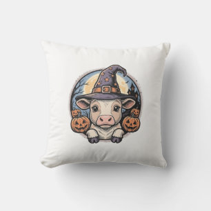 Schattige Halloween Kalf Heksenhoed Vintage Gravur Kussen