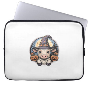 Schattige Halloween Kalf Heksenhoed Vintage Gravur Laptop Sleeve