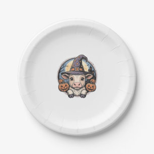 Schattige Halloween Kalf Heksenhoed Vintage Gravur Papieren Bordje