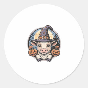 Schattige Halloween Kalf Heksenhoed Vintage Gravur Ronde Sticker