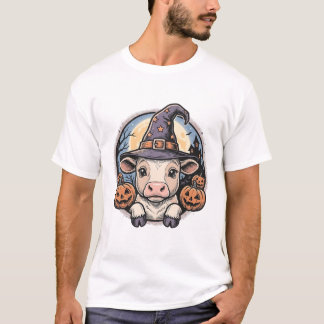 Schattige Halloween Kalf Heksenhoed Vintage Gravur T-shirt