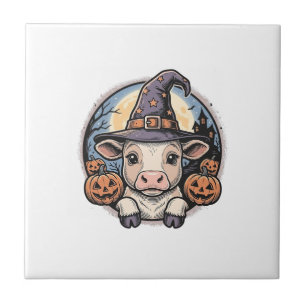 Schattige Halloween Kalf Heksenhoed Vintage Gravur Tegeltje