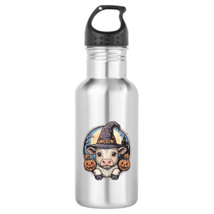 Schattige Halloween Kalf Heksenhoed Vintage Gravur Waterfles