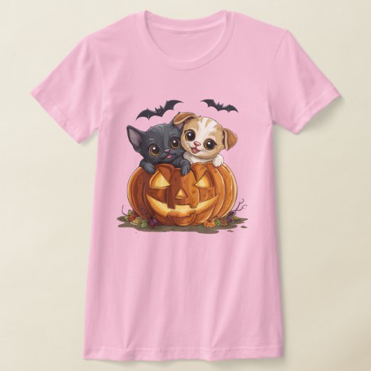 Schattige Halloween kat en hond T-shirt (Laagn)