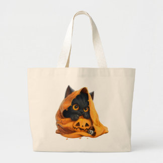 Schattige Halloween kat en pompoen Grote Tote Bag