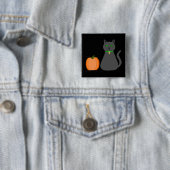 Schattige Halloween kat en pompoen Vierkante Button 5,1 Cm (In situ)