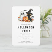 Schattige Halloween Kat Ghost Pumpkin Party Kaart (Staand voorkant)
