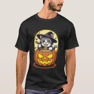 Schattige Halloween Kat Heks Ramen Noedels Pompoen T-shirt