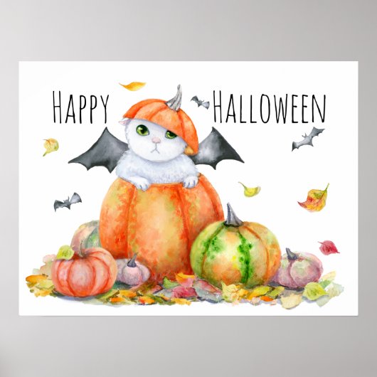 Schattige Halloween kat in pompoen Poster (Voorkant)