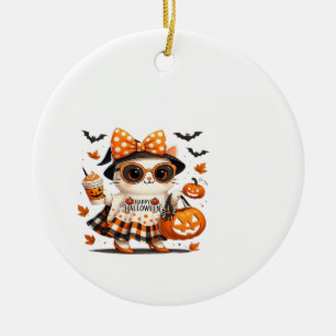 Schattige Halloween Kat � Kawaii Heksenkitty met P Keramisch Ornament