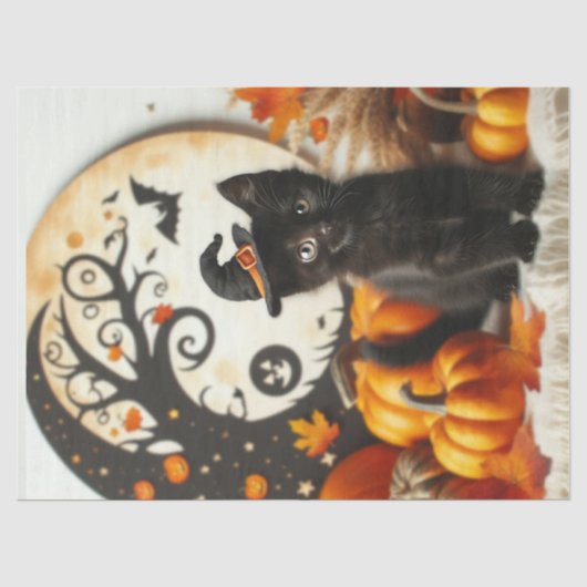 Schattige Halloween Kat Maan Pompoen Tissuepapier (Voorkant)