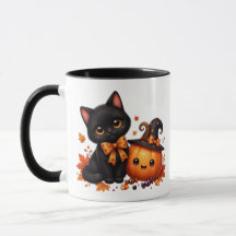 Schattige Halloween kat met pompoen