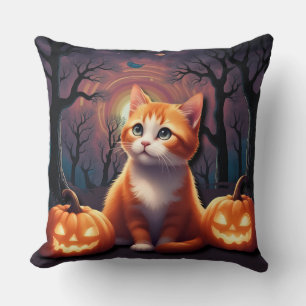 Schattige Halloween Kat Oranje en Witte Kitten Kussen