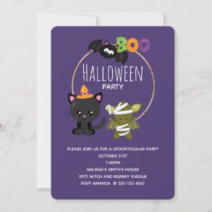 Schattige Halloween kat, vleermuis & mummie Boo Kaart