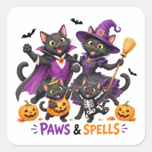 Schattige Halloween kattenpoten en toverspreuken Vierkante Sticker