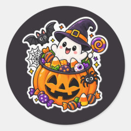 Schattige Halloween Kawaii Spokengeest Pompoen Ronde Sticker