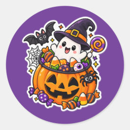Schattige Halloween Kawaii Spokengeest Pompoen Ronde Sticker