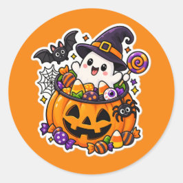 Schattige Halloween Kawaii Spokengeest Pompoen Ronde Sticker