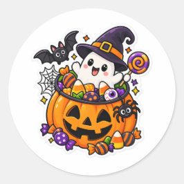 Schattige Halloween Kawaii Spokengeest Pompoen Ronde Sticker