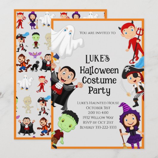 Schattige Halloween Kind kostuum feest Kaart (Voorkant / Achterkant)