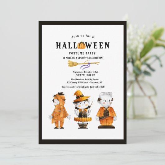 Schattige Halloween Kinder Costume Party Kaart (Staand voorkant)