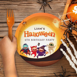Schattige Halloween Kinder Oranje Verjaardagsfeest Papieren Bordje