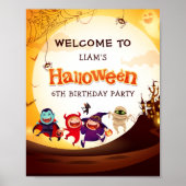 Schattige Halloween Kinder Oranje Verjaardagsfeest Poster (Voorkant)