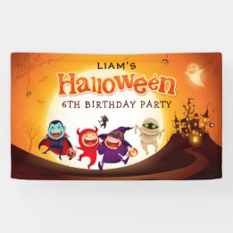 Schattige Halloween Kinder Oranje Verjaardagsfeest Spandoek