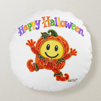 Schattige Halloween-kinderen, grappige glimlach fl Rond Kussen