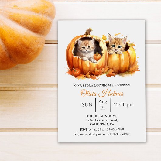Schattige Halloween Kitten in Pompoen Baby shower Kaart