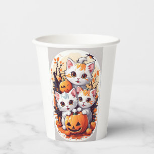 Schattige Halloween Kittens met Pompoen Kaart - 3  Papieren Bekers