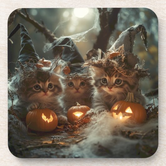 Schattige Halloween Kittens met pompoenen Bier Onderzetter (Voorkant)