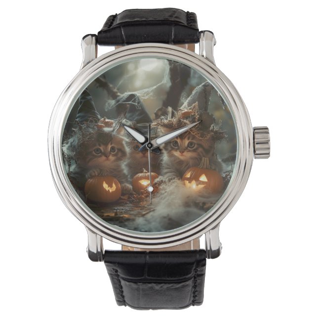 Schattige Halloween Kittens met pompoenen Horloge (Voorkant)
